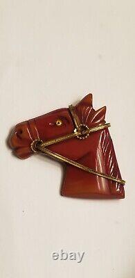 Vintage Bakelite cherry red horse head pin brooch pin glass eye