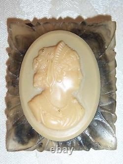 Vintage Book Piece Bakelite Reverse Carved Lucite Cameo Brooch Pin