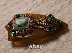 Vintage Brooch Fur Clip Pin Opalescent Stone Amber Bakelite