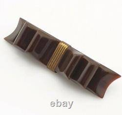 Vintage Brown Bakelite Bow Ribbon Brooch Pin Carved Costume Jewellery Jewelry