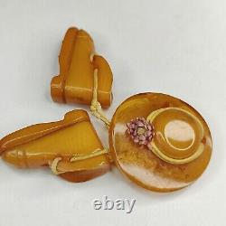 Vintage Butterscotch Bakelite Hat & Boot Pin