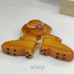 Vintage Butterscotch Bakelite Hat & Boot Pin