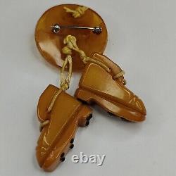 Vintage Butterscotch Bakelite Hat & Boot Pin