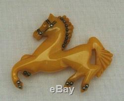 Vintage Butterscotch Bakelite Horse Pin With Metal Stud Accents