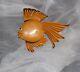 Vintage Butterscotch Bakelite & Wood Laminated Tropical Gold Fish Pin
