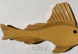 Vintage Butterscotch Carved Bakelite Swordfish Fish Pin Brooch