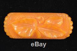 Vintage Butterscotch Carved Leaf Bakelite Brooch Pin