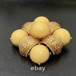 Vintage CADORO Signed Gold Tone Yellow Bakelite Cabochon Diamond-shaped Brooch
