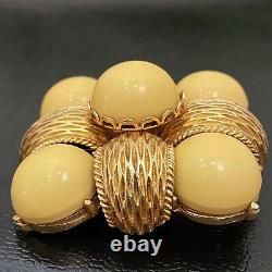 Vintage CADORO Signed Gold Tone Yellow Bakelite Cabochon Diamond-shaped Brooch