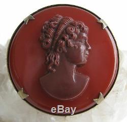 Vintage Carnelian Bakelite Cameo Pin Brooch 925 Sterling Silver Roman Goddess
