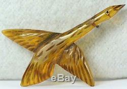 Vintage Carved Apple Juice Bakelite Canadian Goose Geese Bird Pin Glass Eye