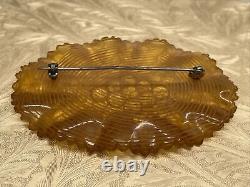 Vintage Carved Bakelite Brooch Pin Oval Apple Juice Jagged Edge Circles