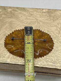 Vintage Carved Bakelite Brooch Pin Oval Apple Juice Jagged Edge Circles