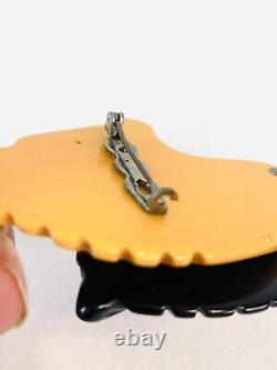 Vintage Carved Bakelite Butterscotch & Black Double Horse Head Brooch/ Pin
