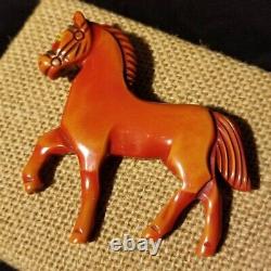 Vintage Carved Bakelite Equestrian Horse Glass Eye Brooch Pin Book Piece