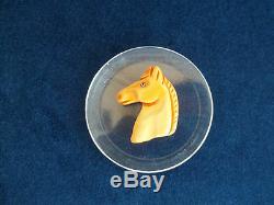 Vintage Carved Bakelite Horse Head Brooch / Pin With Lucite Surround Tested