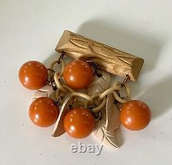 Vintage Carved Bakelite Orange Fruit Brooch Pin