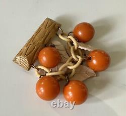 Vintage Carved Bakelite Orange Fruit Brooch Pin