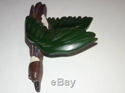 Vintage Carved Bakelite & Painted Wood Duck Pin