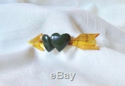 Vintage Carved Bakelite Pin Hearts And Arrow