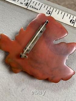 Vintage Carved Bakelite Red Orange End Of Day Scottie Dog Scottish Terrier Pin