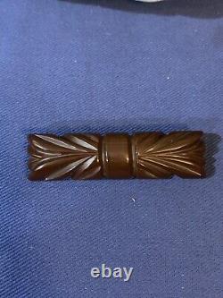 Vintage Carved Brown Bakelite Pin Brooch