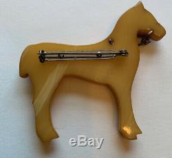 Vintage Carved Butterscotch Bakelite Catalin Horse Brooch Glass Eye Large Pin