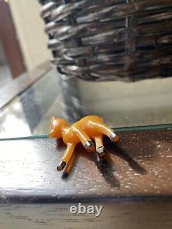 Vintage Carved Butterscotch Bakelite Figural Pin Dangling Brooch Bambi Deer