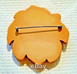Vintage Carved Butterscotch Yellow Bakelite Large Round Flower Brooch Pin Tested