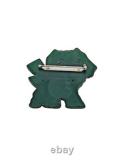 Vintage Carved Green Bakelite Dog Pin