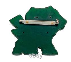 Vintage Carved Green Bakelite Dog Pin