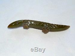 Vintage Carved Green Bakelite Lizard Brooch Pin Tested