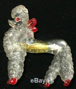 Vintage Carved Large Lucite Poodle Dog Brooch Pin 1940s