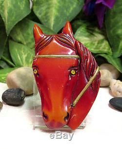 Vintage Carved Overdyed Bakelite Horse Head Figural Pin Brooch BOOK PIECE