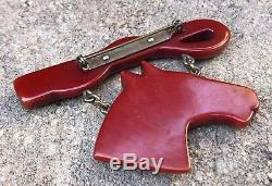 Vintage Carved Overdyed Bakelite Riding Crop & Horse Head Figural Pin Brooch