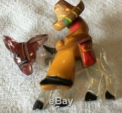 Vintage Carved/Painted Bakelite Mexican Cowboy Lucite Burro Pin Book Piece