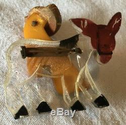 Vintage Carved/Painted Bakelite Mexican Cowboy Lucite Burro Pin Book Piece