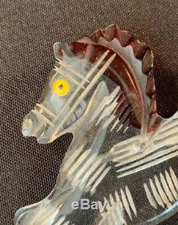 Vintage Carved Reversed Painted Lucite Bakelite Era Bucking Horse Pin