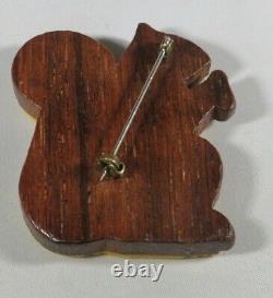 Vintage Carved Squirrel Bakelite Laminated to Wood Pin