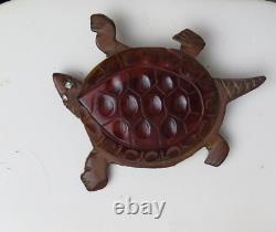 Vintage Carved Wood & Bakelite Turtle Brooch / Pin