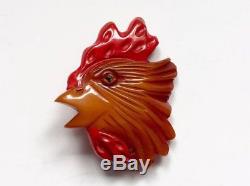 Vintage Carved and Painted Bakelite Rooster Cockerel Head Pin Brooch