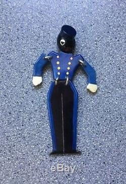 Vintage Celluloid Bakelite Articulated Blue Bell Hop Figural Costume Pin Brooch
