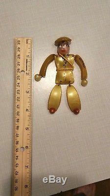Vintage Celluloid Bakelite Articulated Soldier Figural Costume Pin Brooch Nr