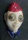 Vintage Celluloid Googly Eye Pin 40s Man Face Military WWII Red White Blue Black