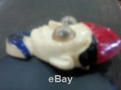 Vintage Celluloid Googly Eye Pin 40s Man Face Military WWII Red White Blue Black