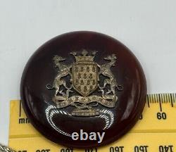 Vintage Cherry BAKELITE Bretagne A Ma Vie French Coat of Arms Brooch Pin Art Dec