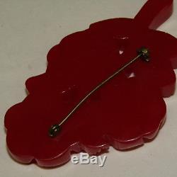 Vintage Cherry Red BAKELITE Brooch MASSIVE Deep Carved Rare 1930's Art Deco Pin