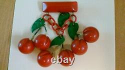 Vintage Cherry Red Bakelite Broosh, Pin + Bonus New Earrings, Purse And Wallet