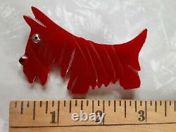 Vintage Cherry Red Bakelite Scottie /Schnauzer Dog Pin With Glass Eye