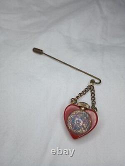 Vintage Cherry Red Heart Bakelite Pin Brooch 1930s 1940s